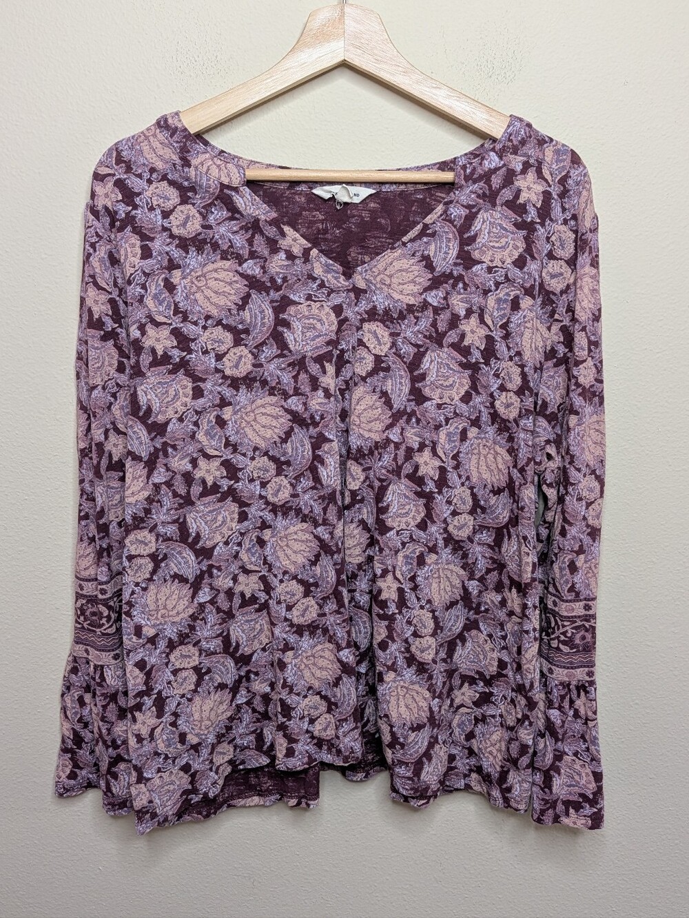 Lucky Brand Burgundy Floral Paisley Long Sleeve Top Size XL